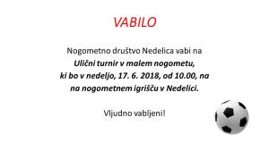 Vabilo ND Nedelica ulični turnir